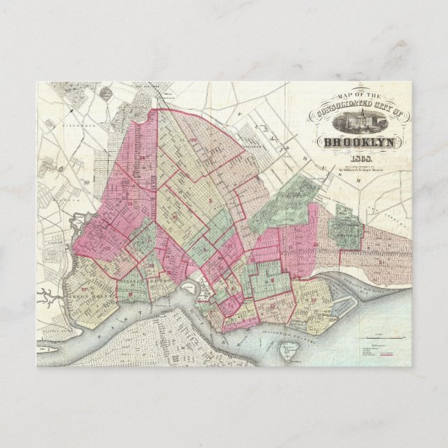 Postal Mapa de época de Brookyln (1868) (Anverso)