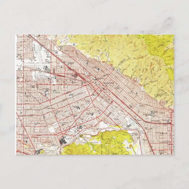 Postal Mapa de época de Burbank California (1953) (Anverso)