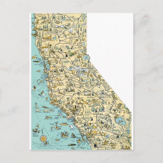 Postal Mapa de época de California (Anverso)