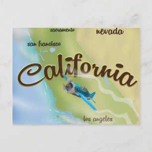 Postal Mapa de época de California en EE.UU. y afiche de 