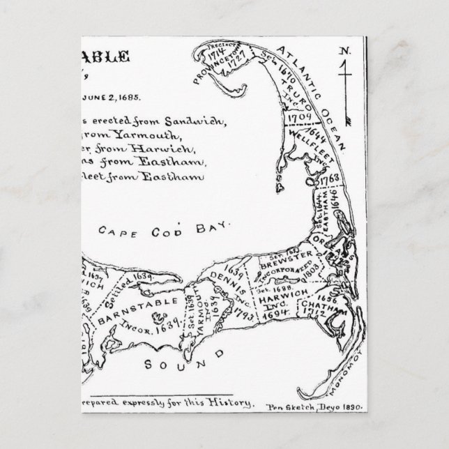 Postal Mapa de época de Cape Cod (1890) (Anverso)