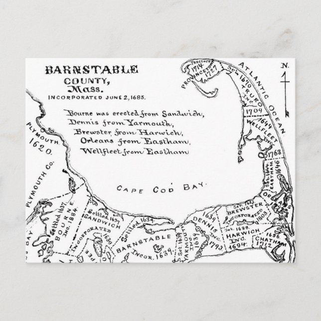 Postal Mapa de época de Cape Cod (1890) (Anverso)