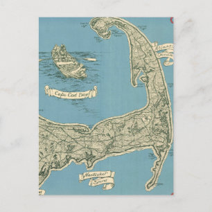 Postal Mapa de época de Cape Cod (1945)