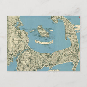 Postal Mapa de época de Cape Cod (1945)