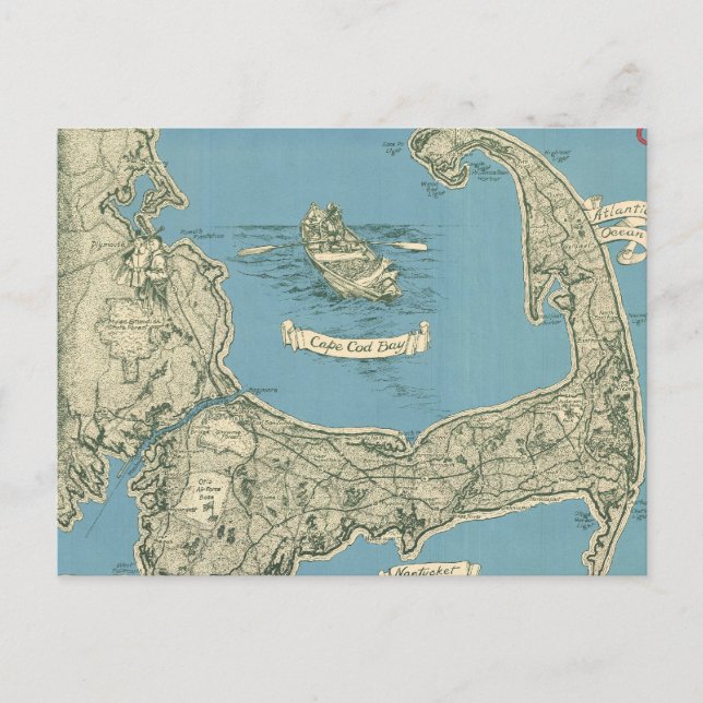 Postal Mapa de época de Cape Cod (1945) (Anverso)
