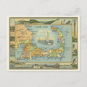 Postal Mapa de época de Cape Cod, Massachusetts
