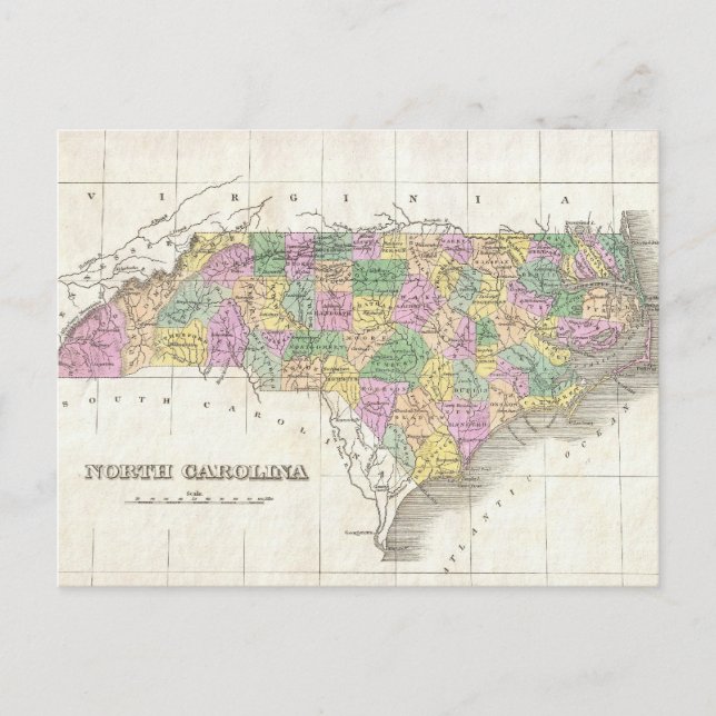 Postal Mapa de época de Carolina del Norte (1827) (Anverso)