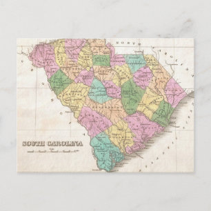 Postal Mapa de época de Carolina del Sur (1827)