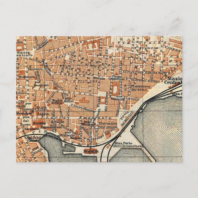 Postal Mapa de época de Catania Italia (1905) (Anverso)