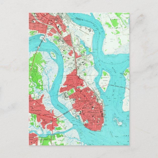 Postal Mapa de época de Charleston Carolina del Sur (1958 (Anverso)