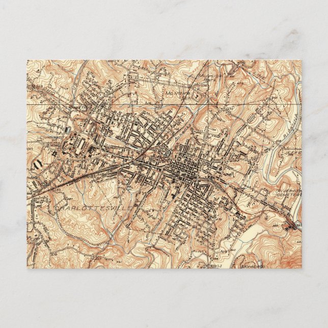 Postal Mapa de época de Charlottesville Virginia (1960) (Anverso)