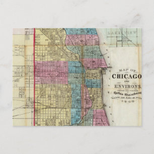Postal Mapa de época de Chicago (1869)