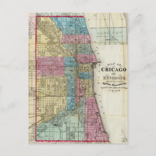 Postal Mapa de época de Chicago (1869)