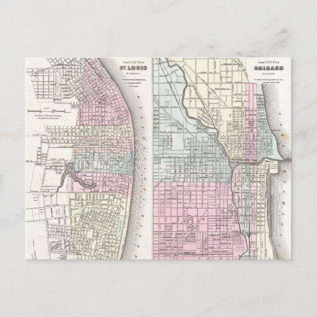 Postal Mapa de época de Chicago y St. Louis (1855) (Anverso)