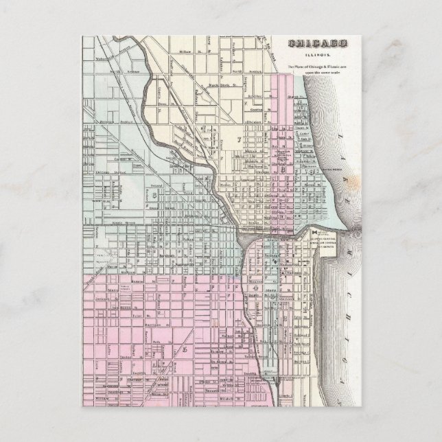 Postal Mapa de época de Chicago y St. Louis (1855) (Anverso)