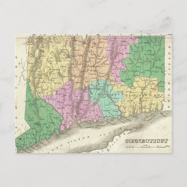 Postal Mapa de época de Connecticut (1827) (Anverso)