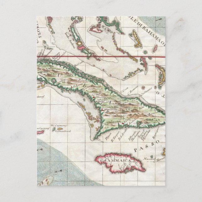 Postal Mapa de época de Cuba y Jamaica (1763) (Anverso)