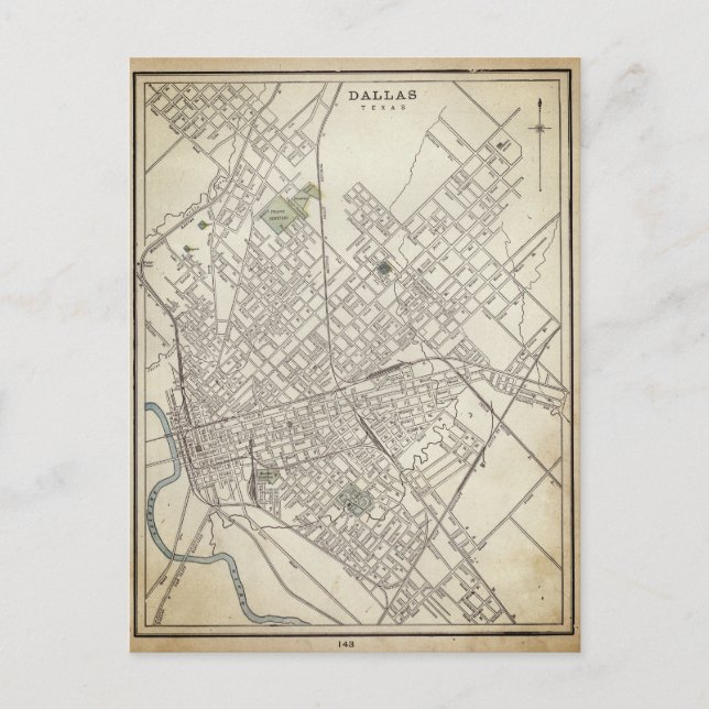 Postal Mapa de época de Dallas, TX (1890) (Anverso)