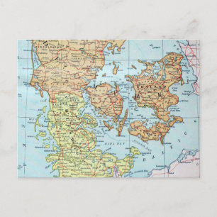 Postal Mapa de época de Dinamarca (1905)