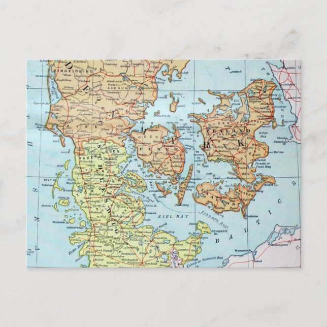 Postal Mapa de época de Dinamarca (1905) (Anverso)