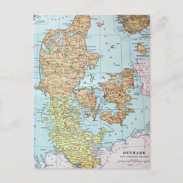 Postal Mapa de época de Dinamarca (1905) (Anverso)