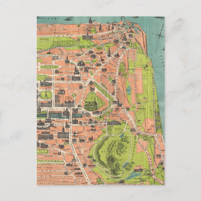 Postal Mapa de época de Edimburgo Escocia (1935) (Anverso)