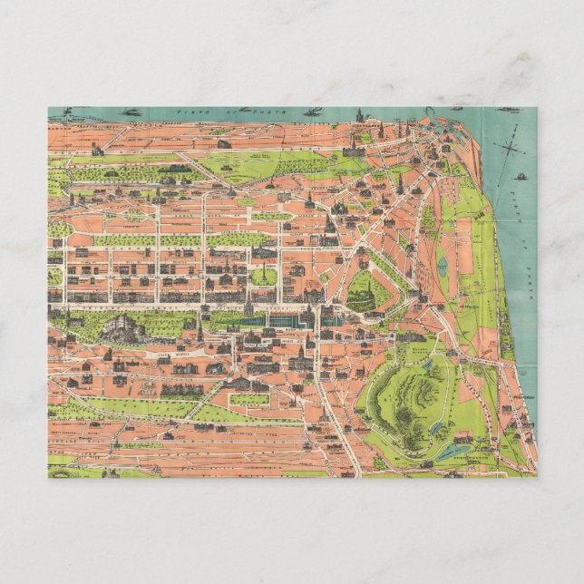Postal Mapa de época de Edimburgo Escocia (1935) (Anverso)