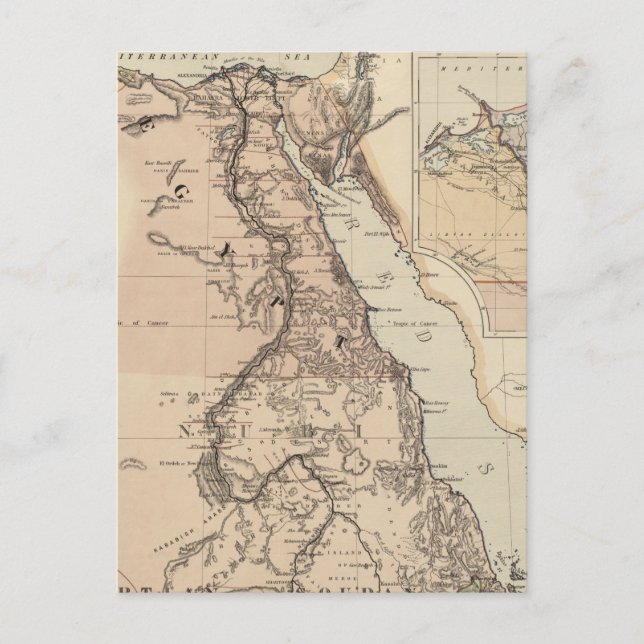 Postal Mapa de época de Egipto y el Nilo (1885) (Anverso)