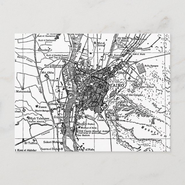 Postal Mapa de época de El Cairo Egipto (1911) (Anverso)