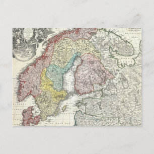 Postal Mapa de época de Escandinavia (1730)
