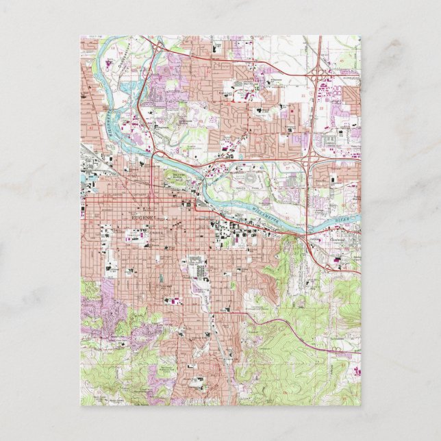 Postal Mapa de época de Eugene Oregon (1967) (Anverso)