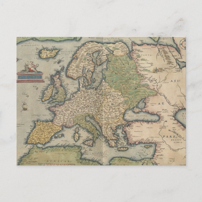Postal Mapa de época de Europa (1570) (Anverso)