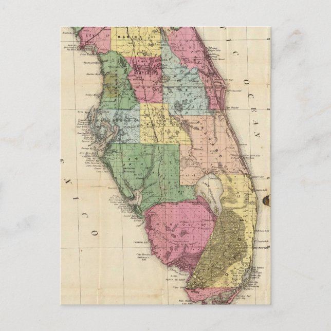 Postal Mapa de época de Florida (1870) (Anverso)