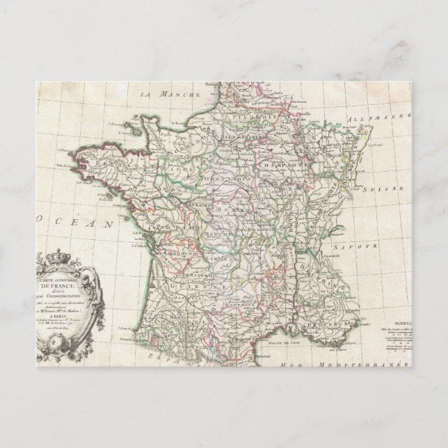 Postal Mapa de época de Francia (1771) (Anverso)
