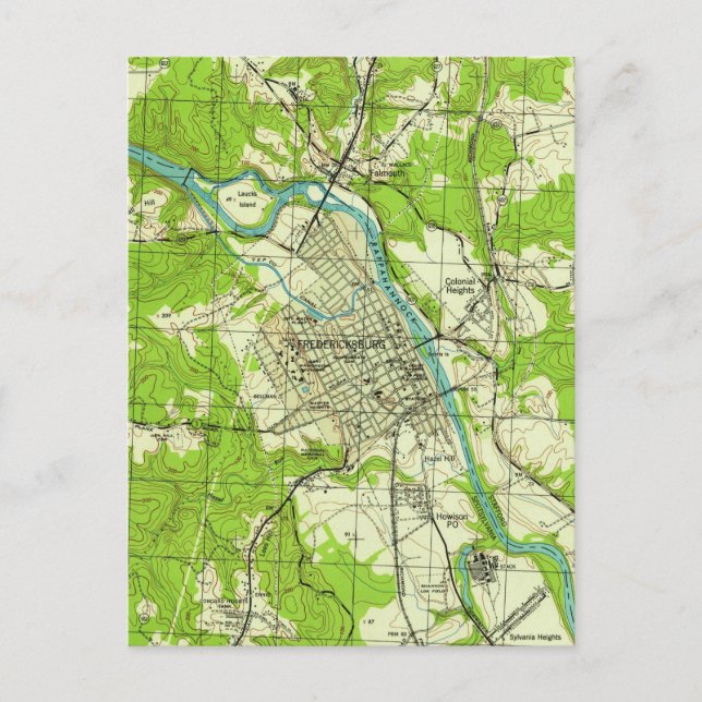 Postal Mapa de época de Fredericksburg Virginia (1944) (Anverso)