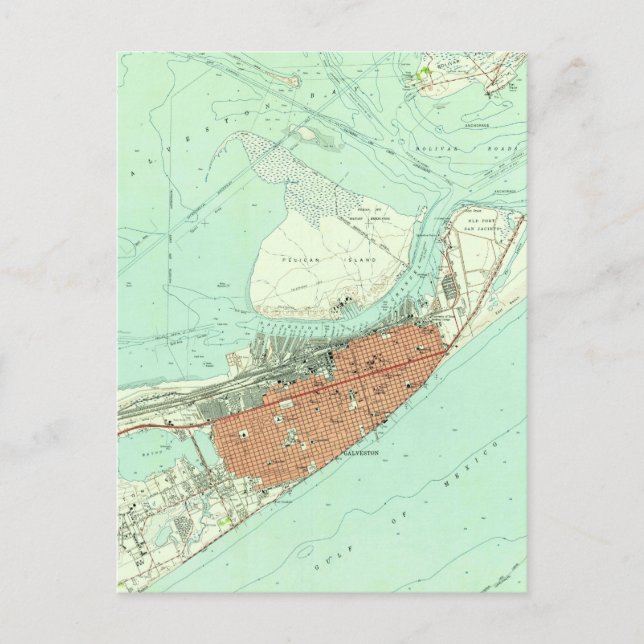 Postal Mapa de época de Galveston Texas (1954) 3 (Anverso)