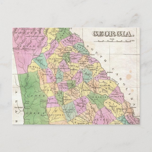 Postal Mapa de época de Georgia (1827) (Anverso)