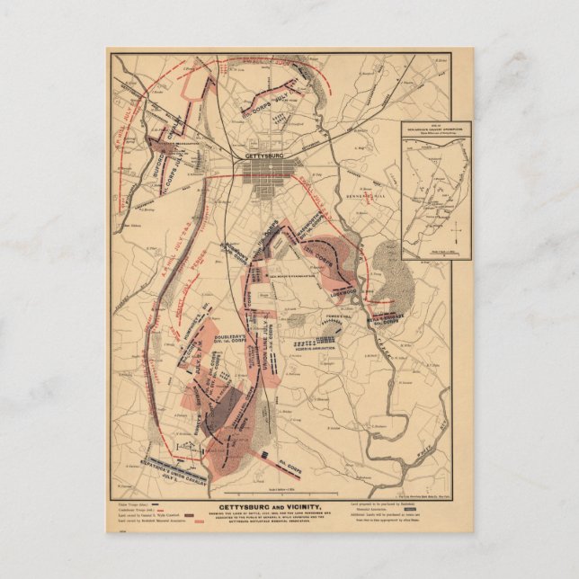 Postal Mapa de época de Gettysburg y sus alrededores, jul (Anverso)