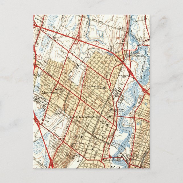 Postal Mapa de época de Hackensack NJ (1940) (Anverso)