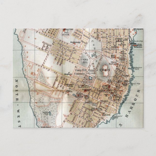 Postal Mapa de época de Halifax Nova Scotia (1890) (Anverso)