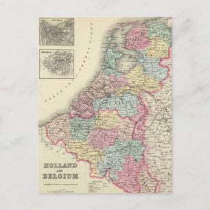 Postal Mapa de época de Holanda y Bélgica (1856)