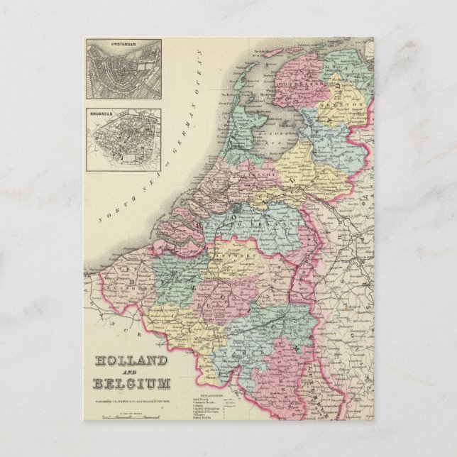 Postal Mapa de época de Holanda y Bélgica (1856) (Anverso)