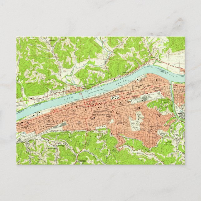 Postal Mapa de época de Huntington West Virginia (1957) (Anverso)