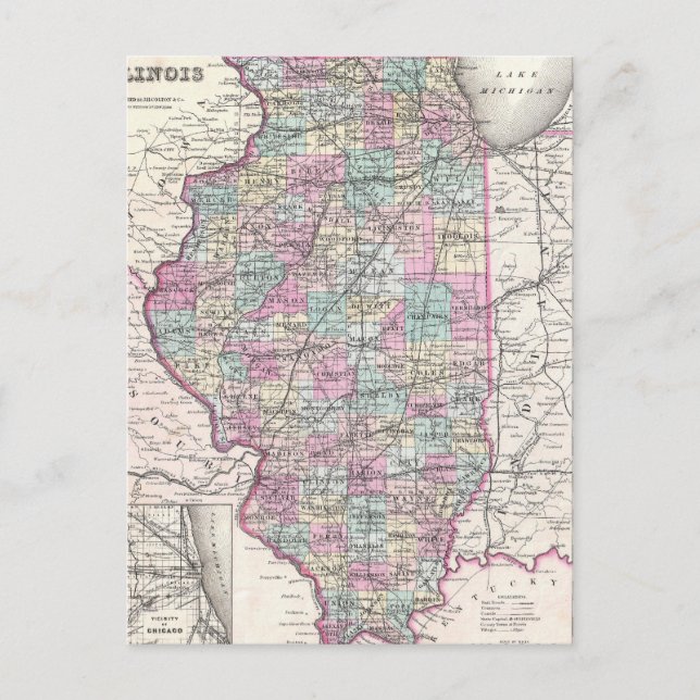 Postal Mapa de época de Illinois (1855) (Anverso)
