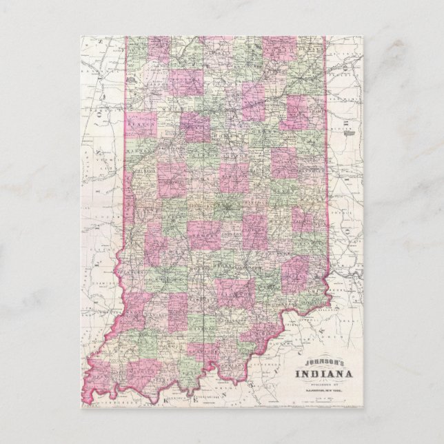 Postal Mapa de época de Indiana (1864) (Anverso)