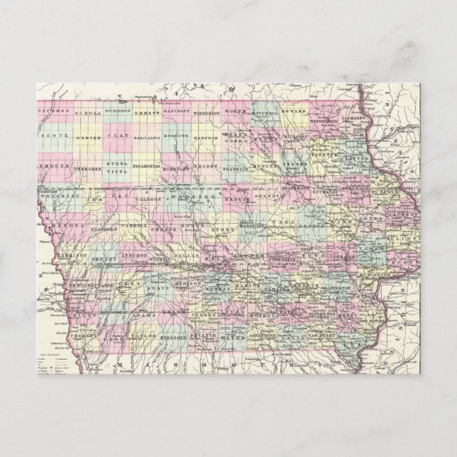 Postal Mapa de época de Iowa (1855) (Anverso)