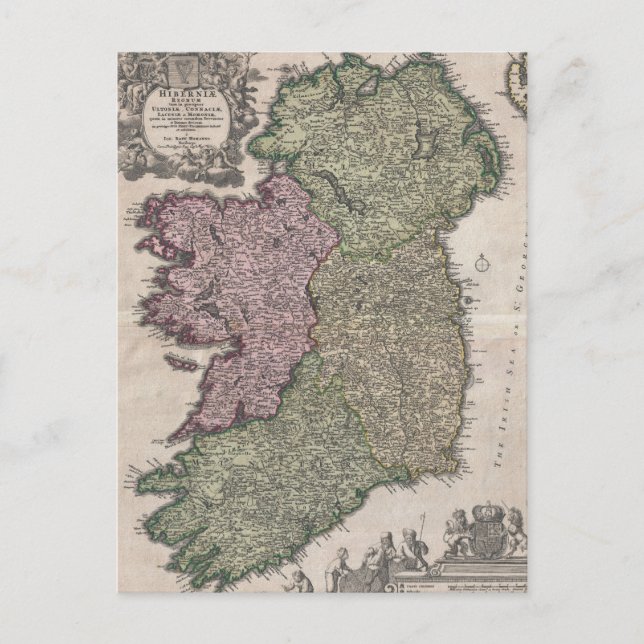 Postal Mapa de época de Irlanda (1716) (Anverso)