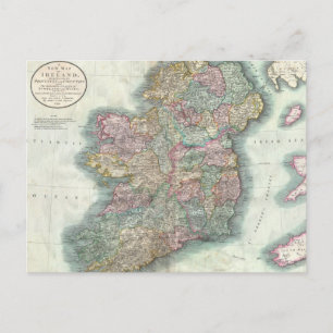 Postal Mapa de época de Irlanda (1799)