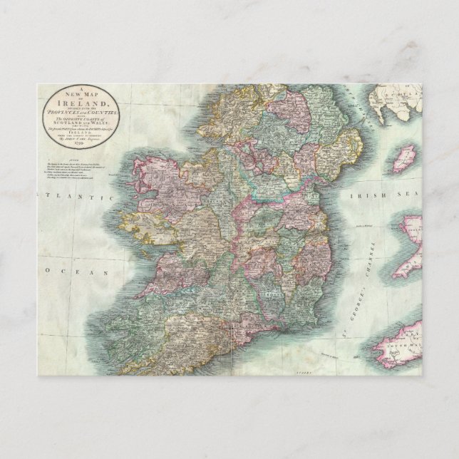 Postal Mapa de época de Irlanda (1799) (Anverso)