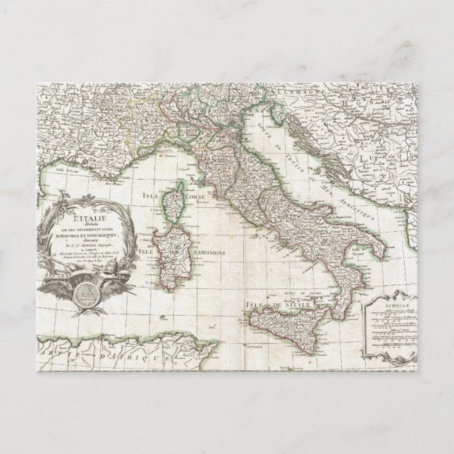 Postal Mapa de época de Italia (1770) (Anverso)